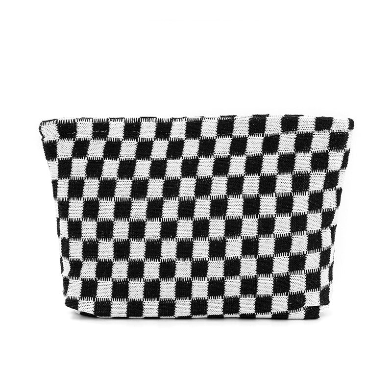Wool Checkerboard Large Capacity Cosmetic Clutch Bag