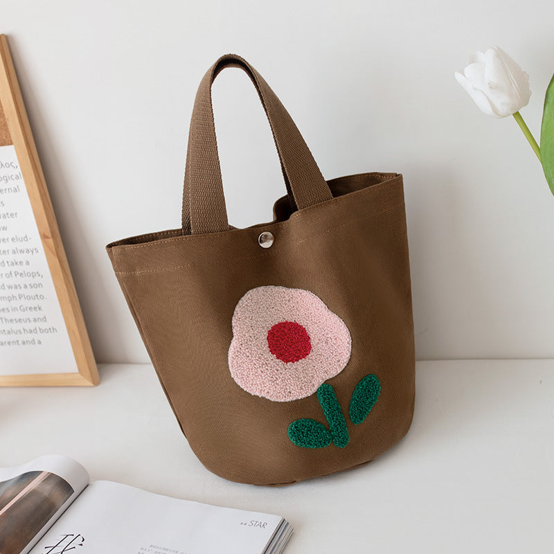 Women Embroidered Canvas Large Lunch Handheld Streetwear Bag