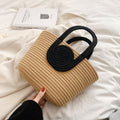 Retro Contrast Color Splicing Cotton Woven Large Capacity Simple Fashion Shoulder Handbag