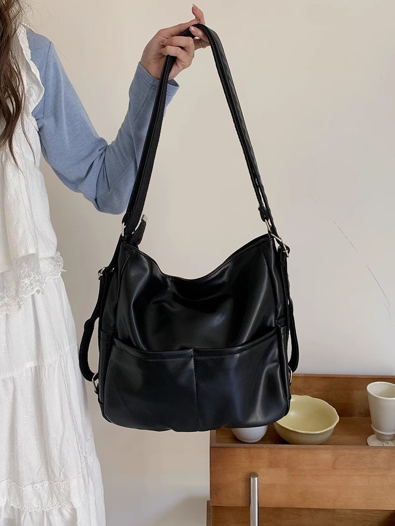 Women Soft Leather Large Capacity Tote Backpack Crossbody Bag