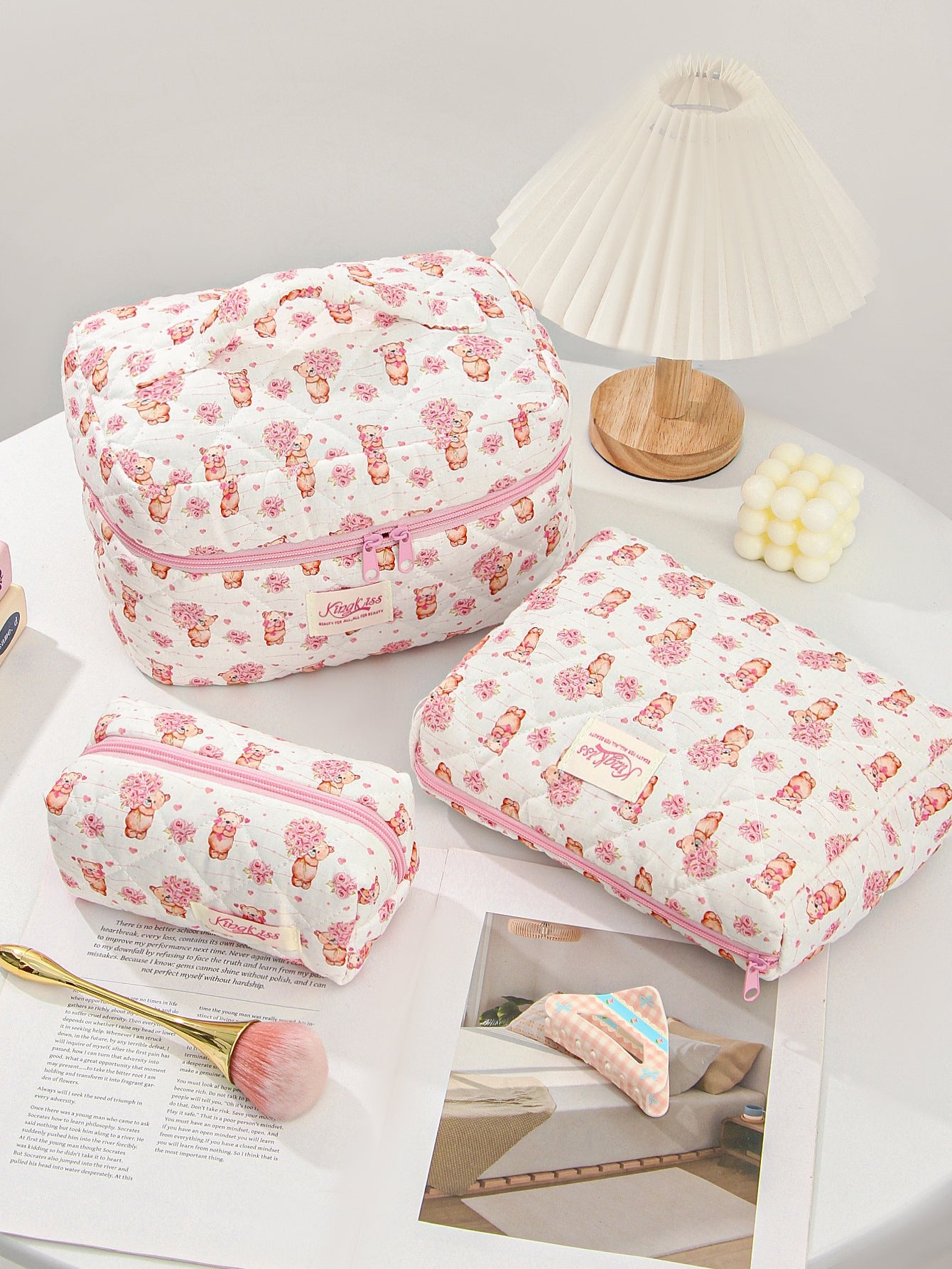 Canvas Striped Octagonal Large-Capacity Toiletry Bag