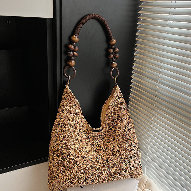 Women Large Woven 2026 New Summer Beach Straw Shoulder Tote Bag