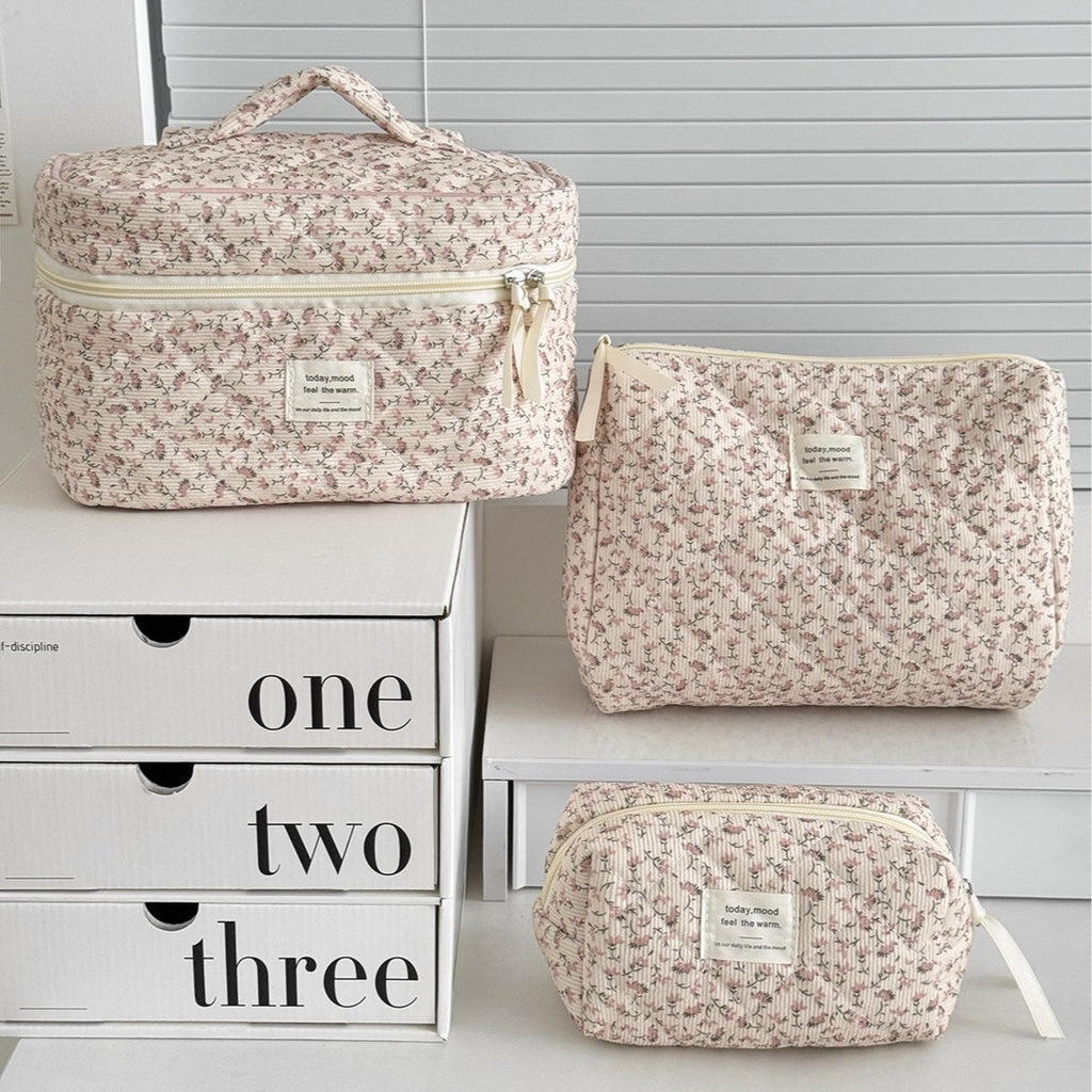Corduroy All-Over Floral Cosmetic Bag