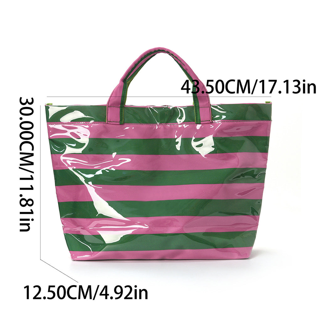 Glossy PVC Striped Waterproof Large Capacity Tote Bag
