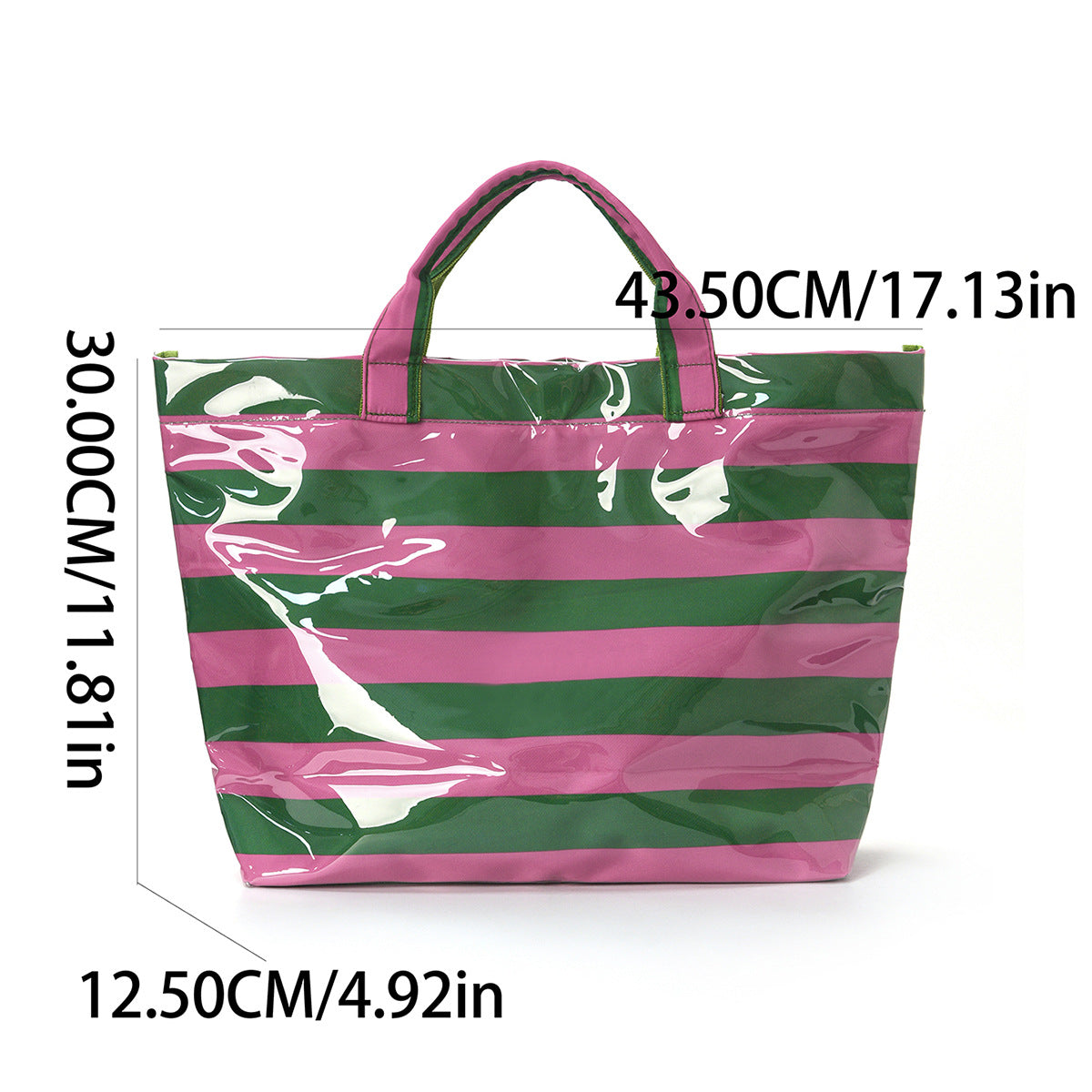Glossy PVC Striped Waterproof Large Capacity Tote Bag