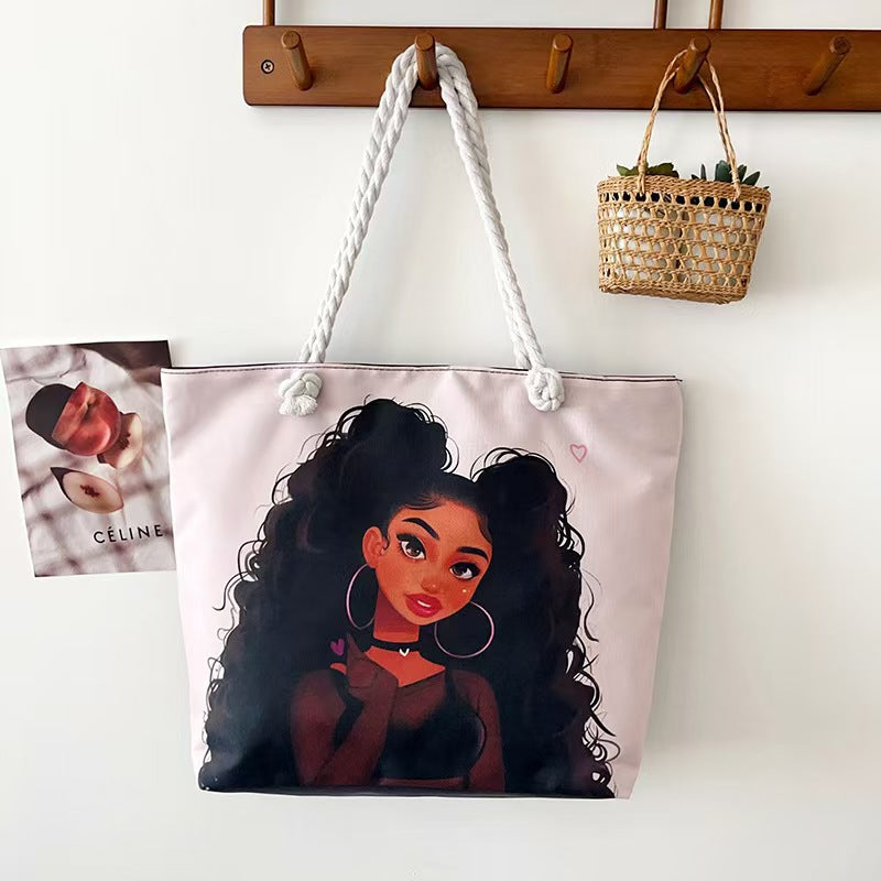 High-End Ethnic Canvas Hemp Rope Armpit Tote