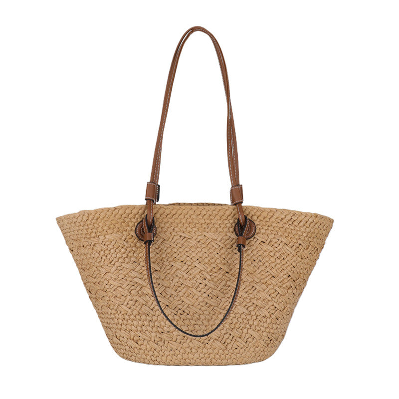 Women Straw Large Minimalist Handmade Woven Handheld Shoulder Beach Bag