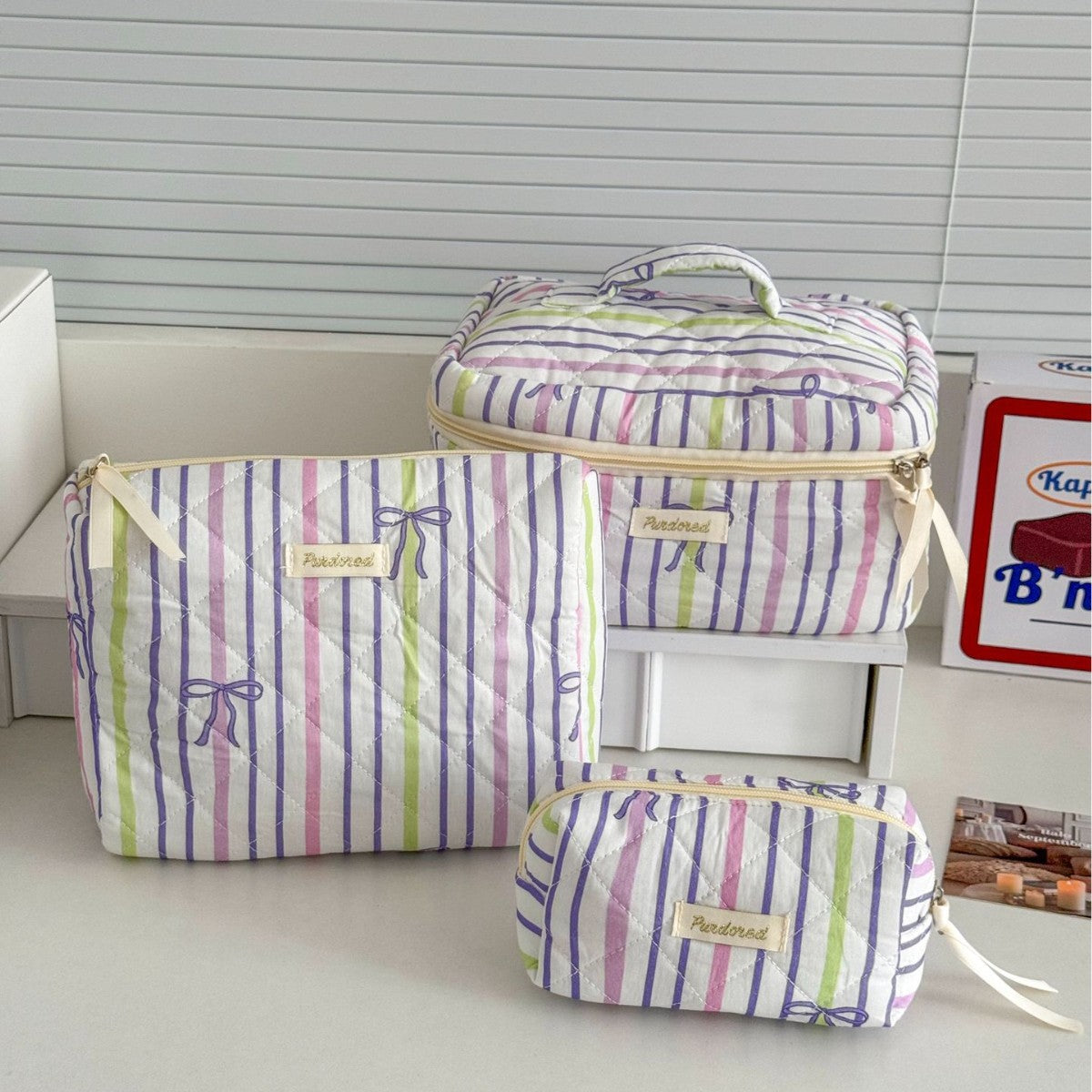 Multi-Pattern Palace Quilted Cosmetic Clutch and Octagonal Set