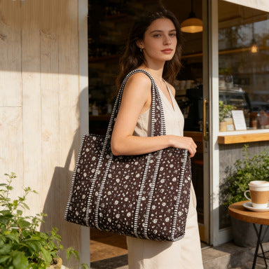 Floral Large Capacity Ruffle Canvas Tote Bag