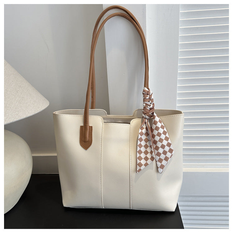 Minimalist PU Leather Tote Bag, Large Everyday Shoulder Handbag