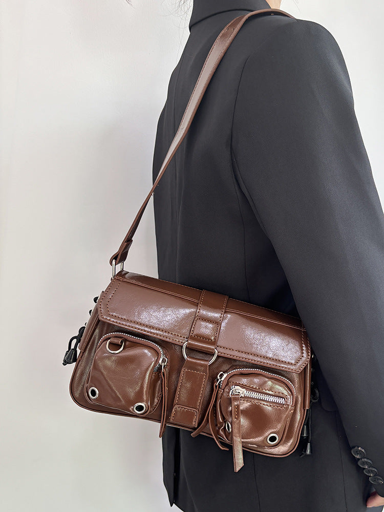 Retro Multi-Pocket Buckle Shoulder Bag