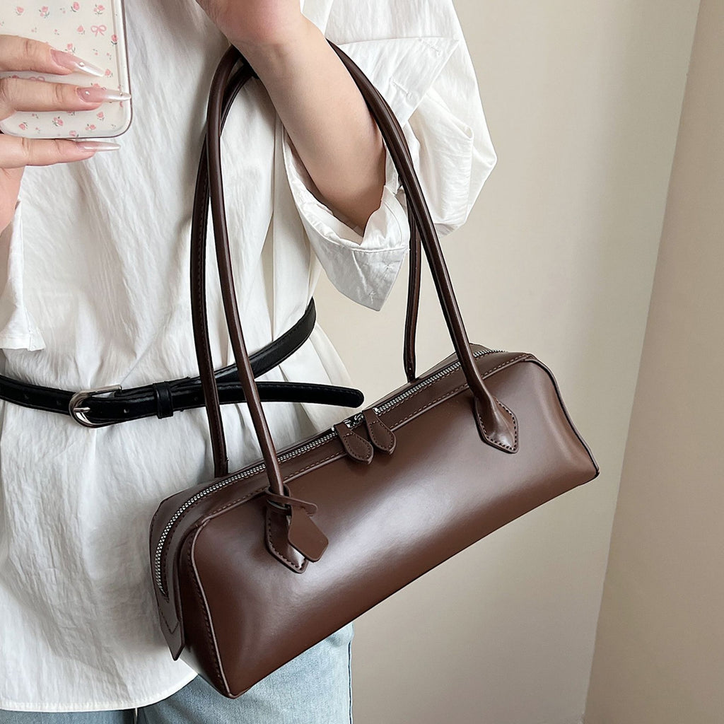 Minimalist East West PU Leather Baguette Shoulder Bag