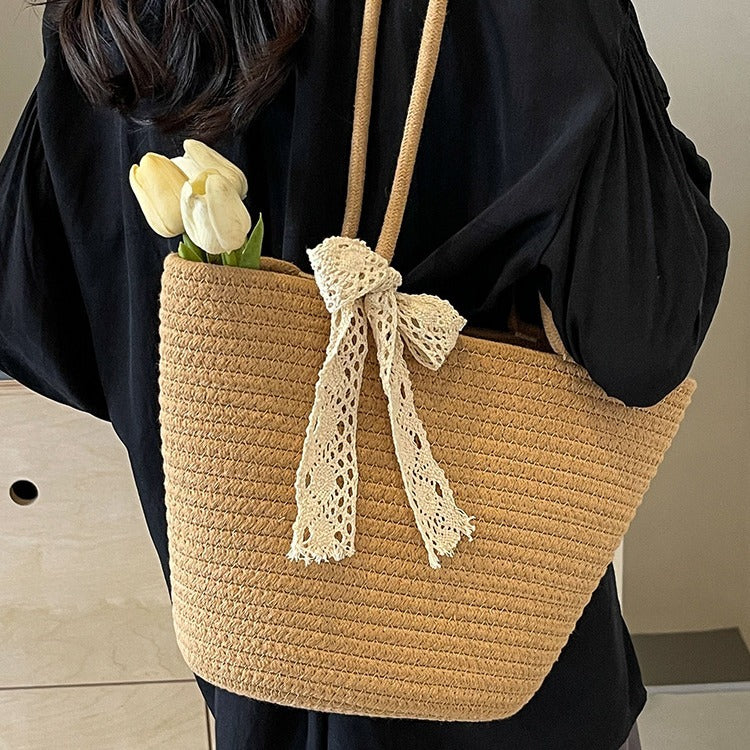 Large Capacity Hand-Woven Tote Crossbody Bag