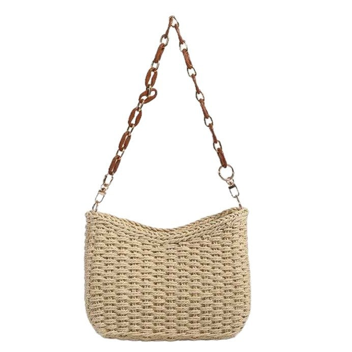 Women Handmade Straw Woven Shoulder Bag, Large Capacity Paper Beach Bag