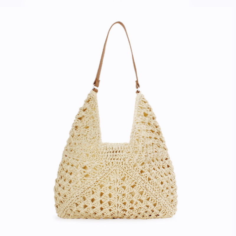 Women Retro Ethnic Paper Rope Woven Large Capacity Commuter Shoulder Bag