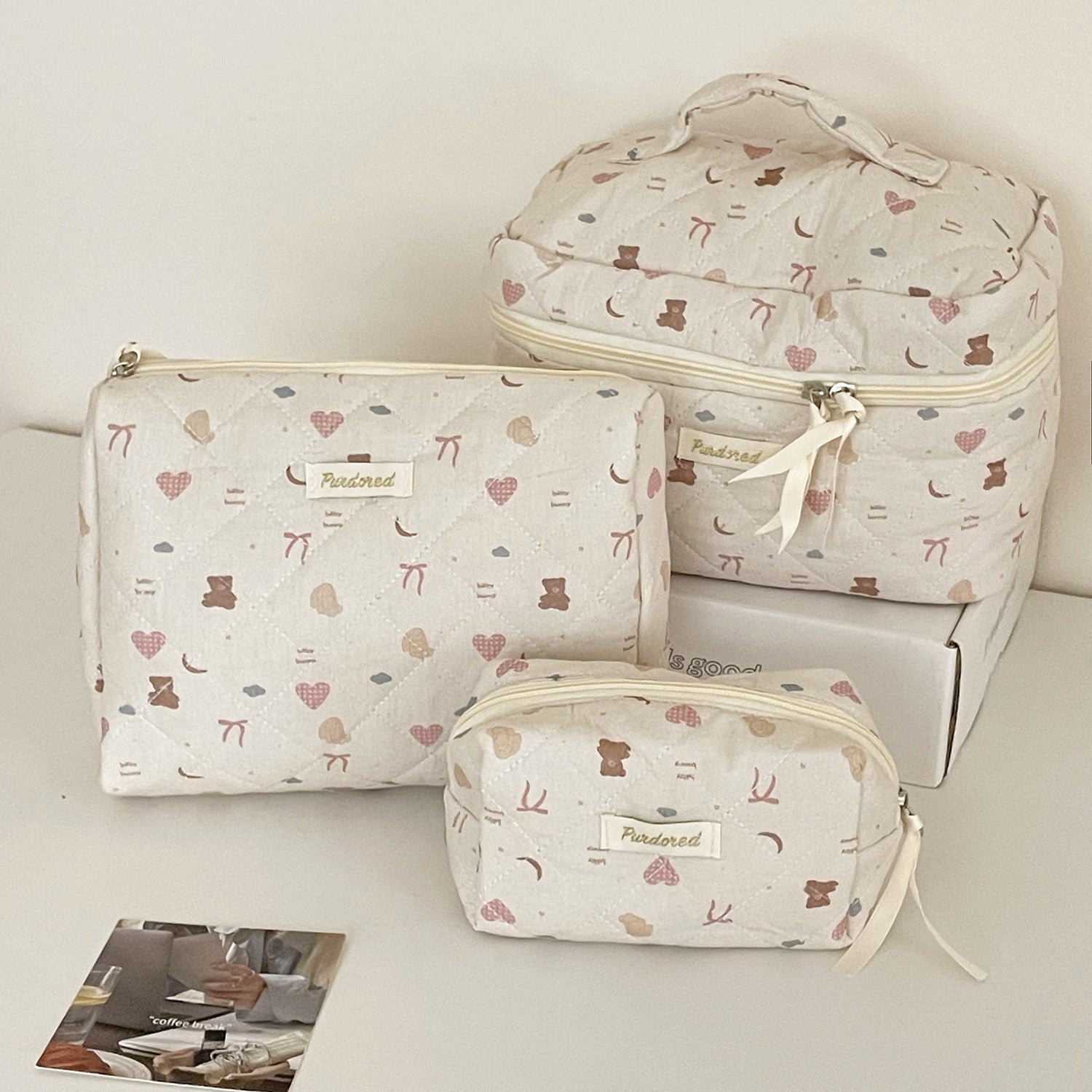 Multi-Pattern Palace Quilted Cosmetic Clutch and Octagonal Set
