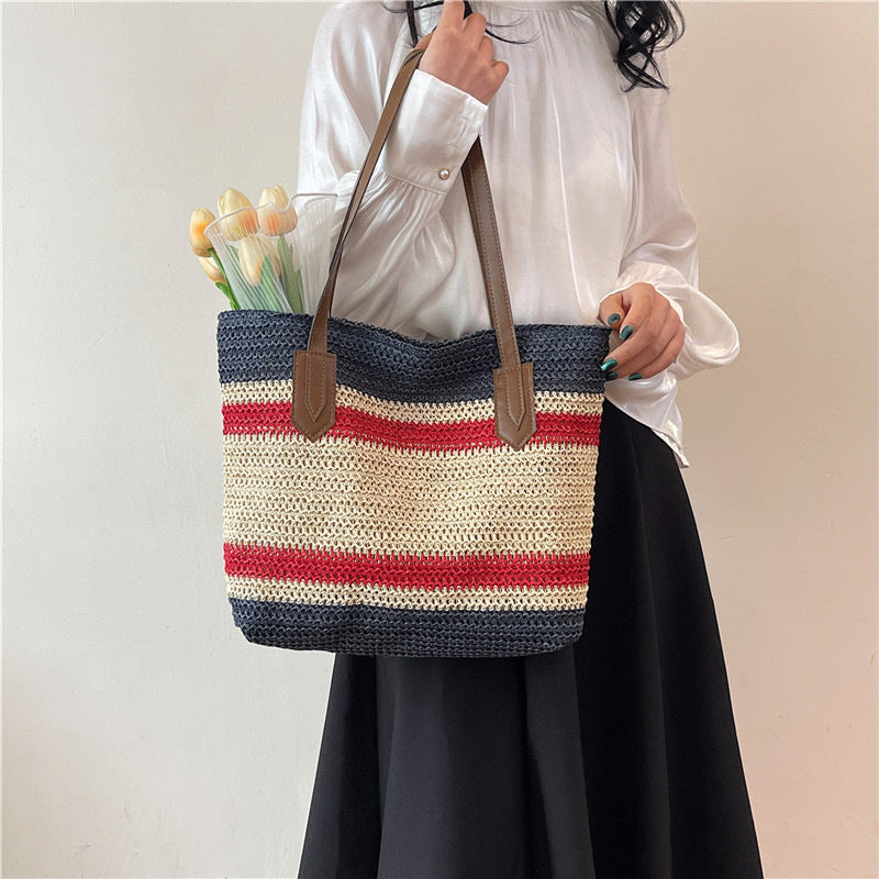 Large Capacity Straw Vegetable Basket Tote Bag