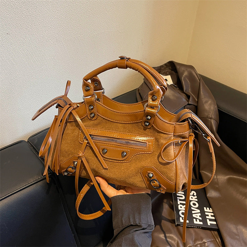 Y2K Studded PU Shoulder Bag with Buckle Details