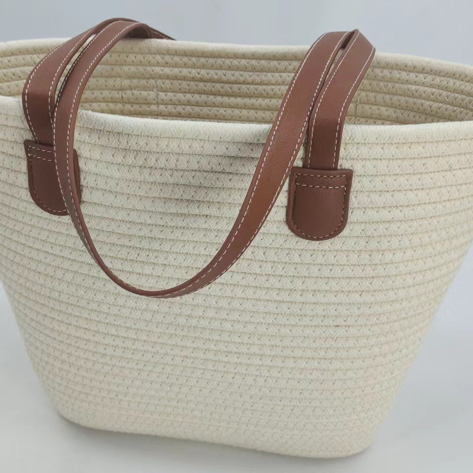 Women Cotton Rope Straw Large Korean Style New Woven Shoulder Tote Bag