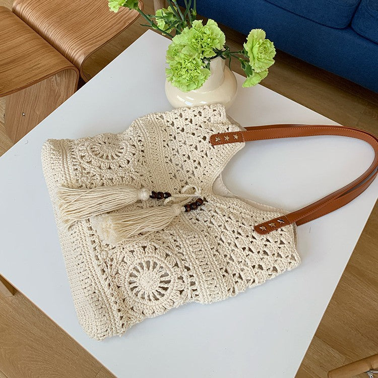 Hollow Monofilament Woven Crochet Straw Shoulder Beach Bag