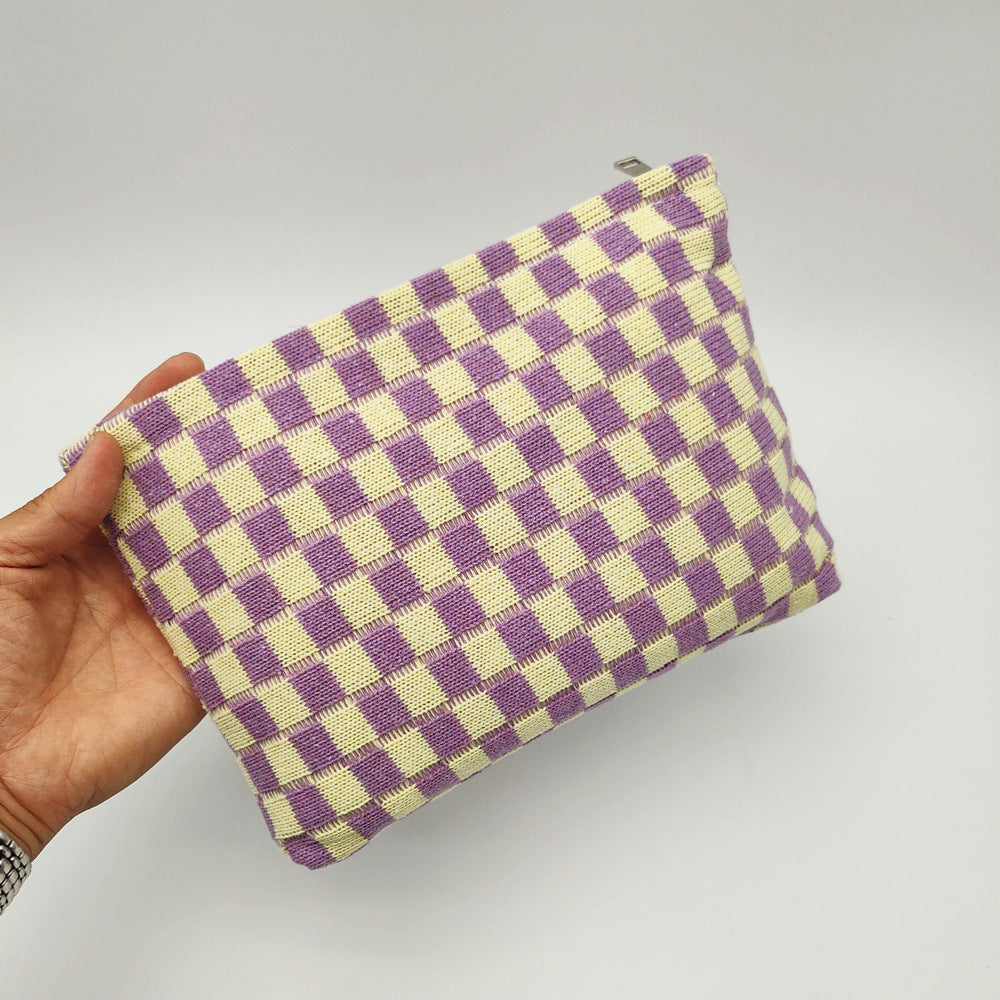 Knitted Checkerboard Cosmetic Bag Large Capacity Plaid Toiletry Bag