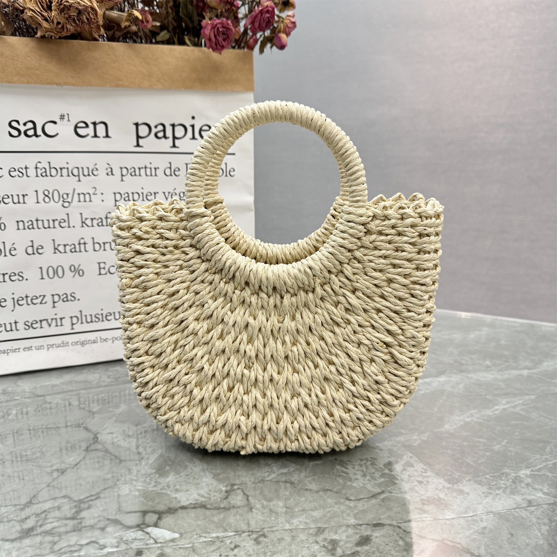 Handwoven Straw Beach Tote Bag