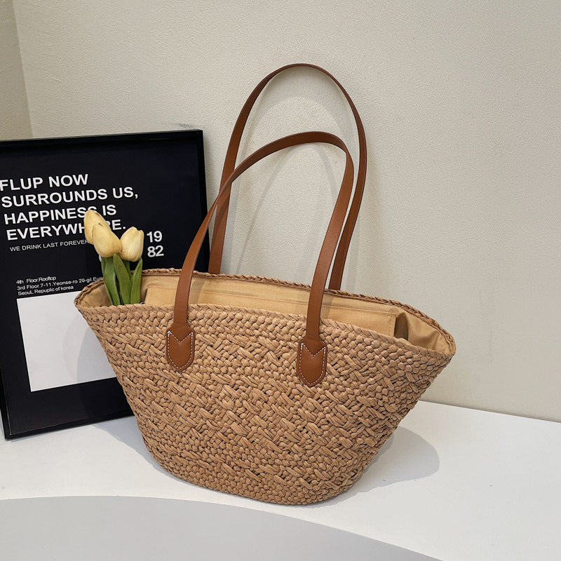 Women Relaxed Large Straw 2026 Casual Beach Handheld Shoulder Tote Bag