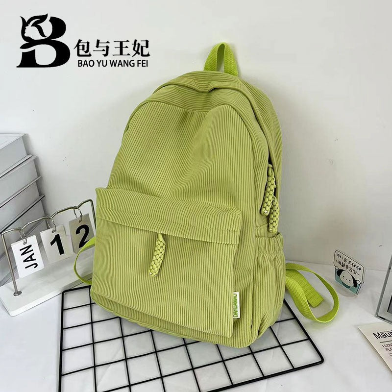 New Corduroy College Student Backpack Women'S Large Capacity School Bag Junior High School Student Solid Color Simple Travel Backpack For Men And Women