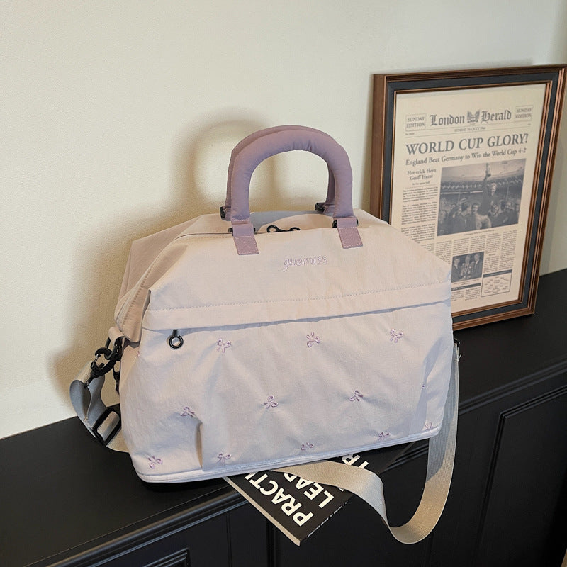 Bow Embroidered Convertible Travel Carryall Tote Bag