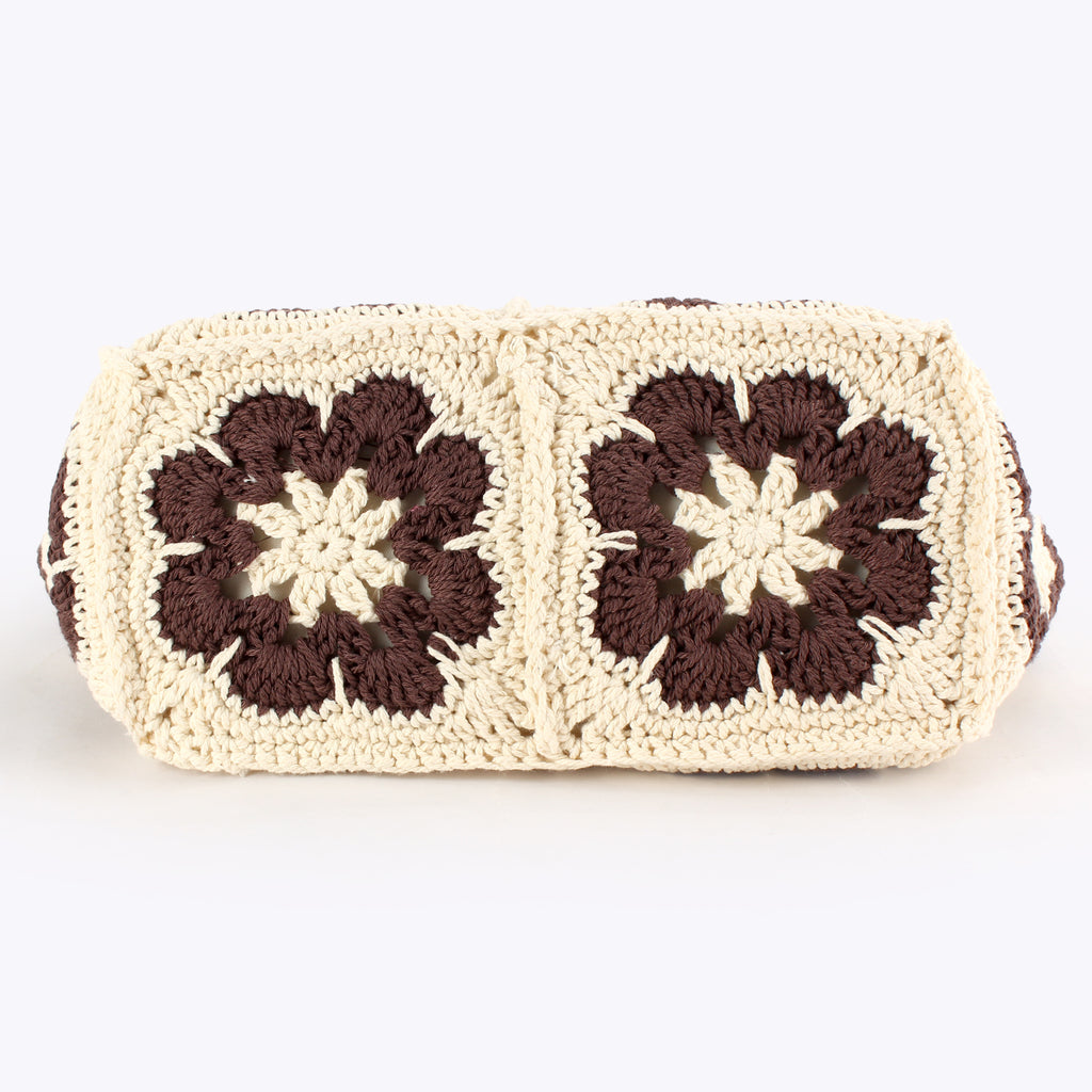 Floral Crochet Granny Square Shoulder Tote Bag