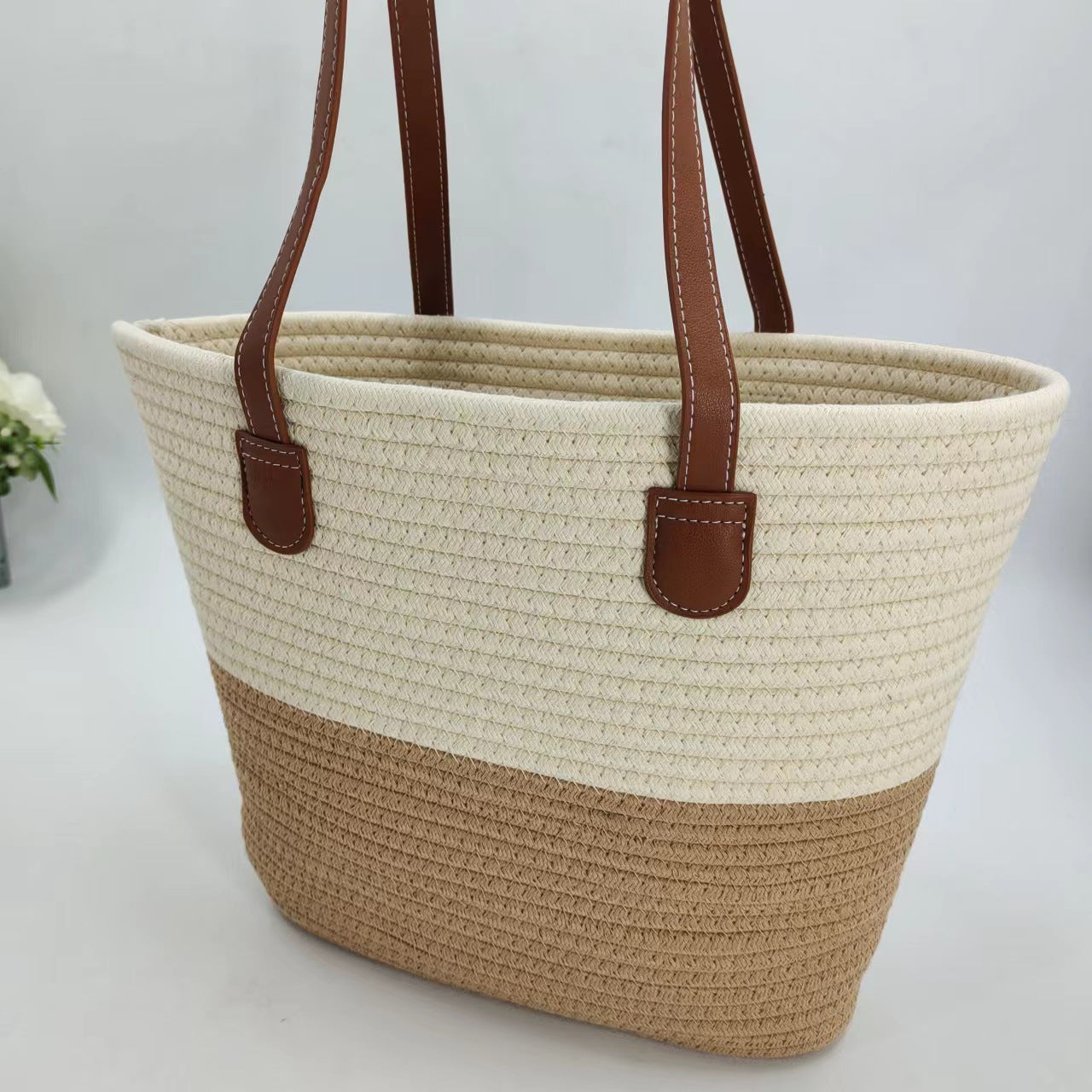 Women Cotton Rope Straw Large Korean Style New Woven Shoulder Tote Bag