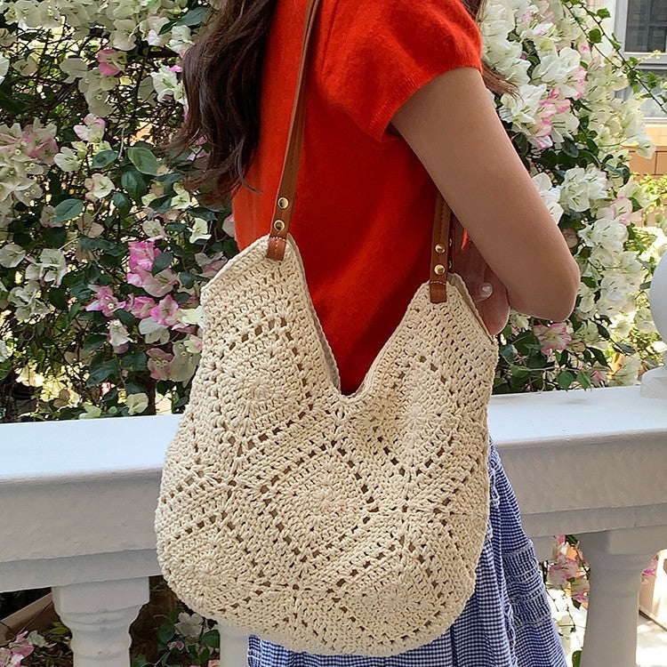 Women Hollow Woven Commuter Large Capacity Tote Shoulder Bag