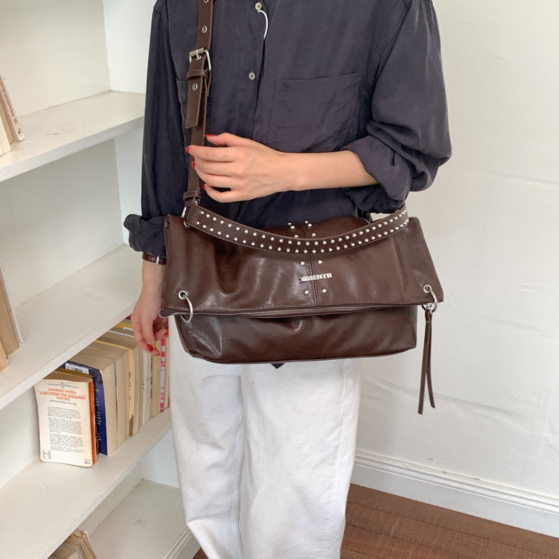Vintage Studded PU Hobo Shoulder Bag