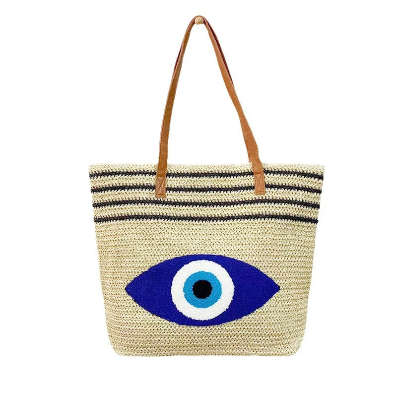 Striped Letter Large Capacity Straw Beach Bag