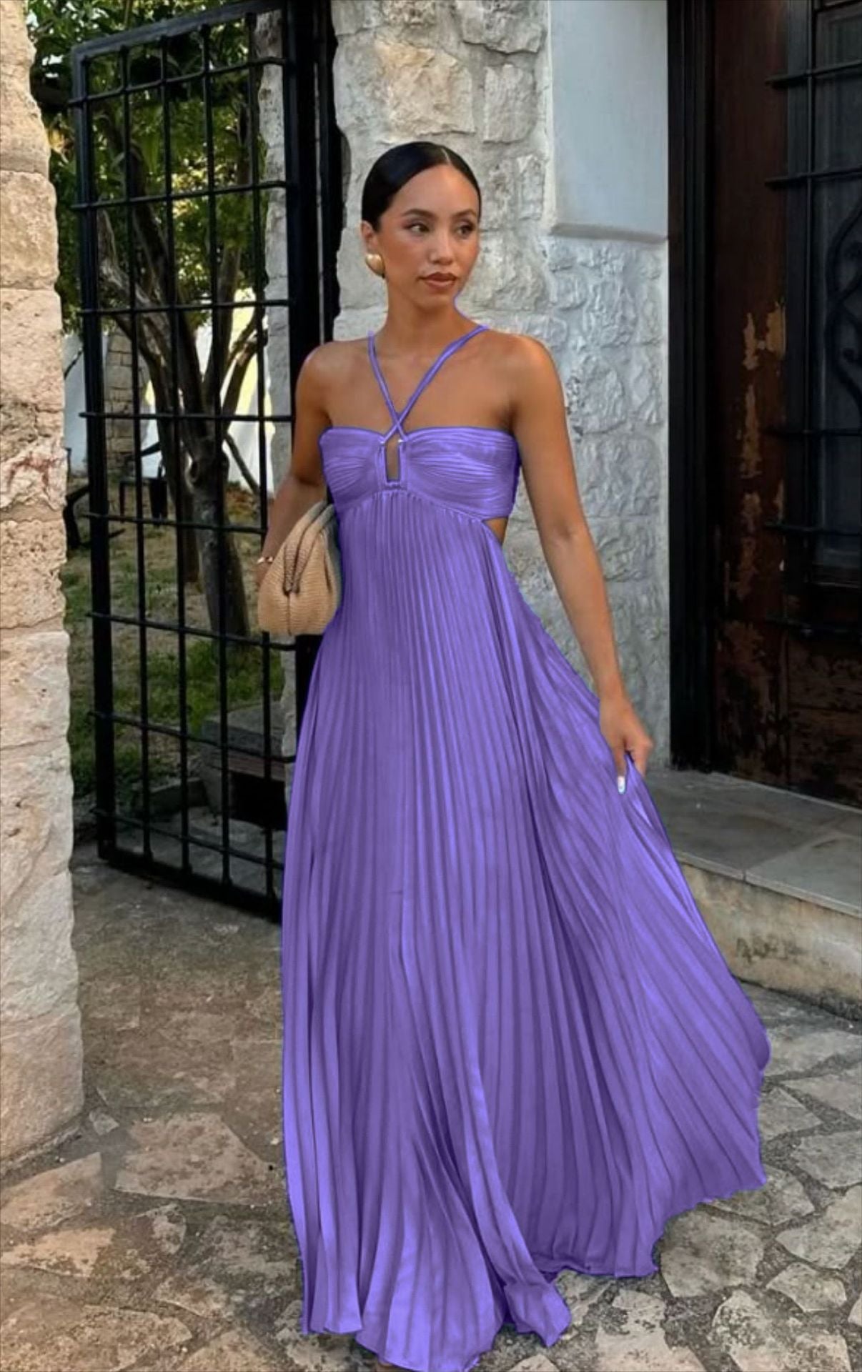 Solid Color Tube Top Pleated Sleeveless Suspender Dress