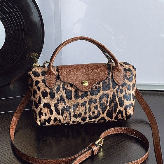 Mini Leopard Print Boston Snap Flap Bag