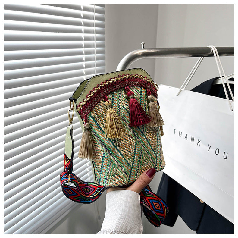 High-End Ethnic Woven Bucket Shoulder Bag
