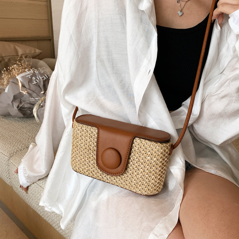 Straw Woven Single Shoulder Crossbody Beach Bag