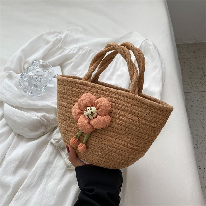 Casual Cute Cotton Rope Handheld Woven Bag