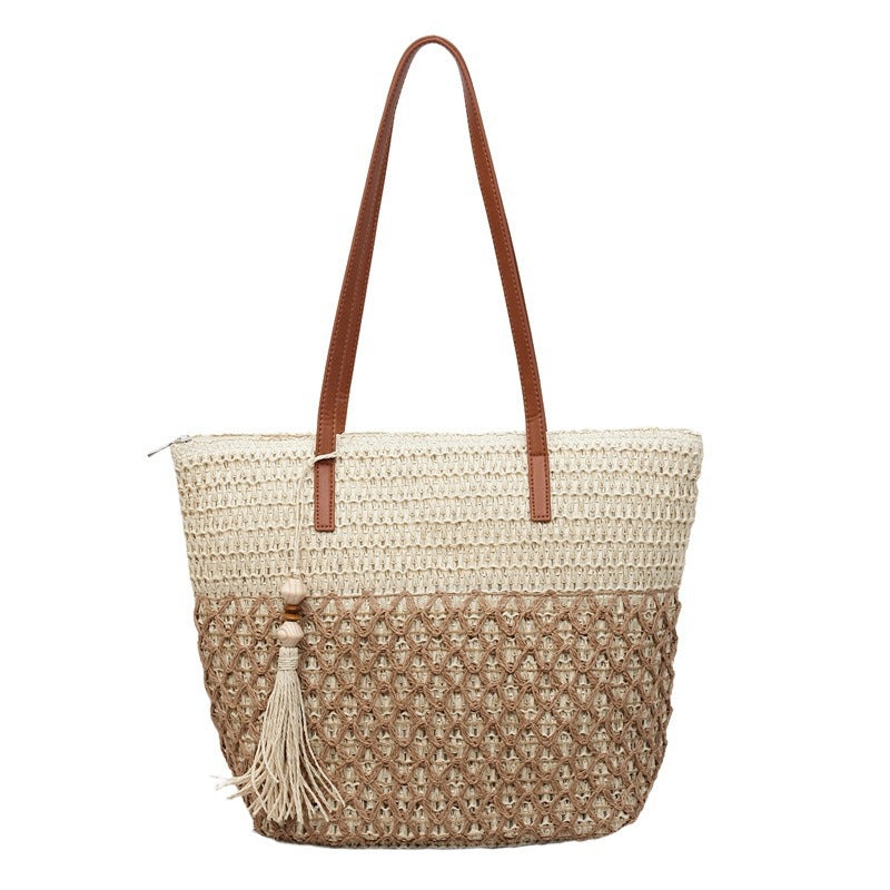Women Straw Large Tassel Shoulder Tote 2026 New Fashion Beach Woven Bag