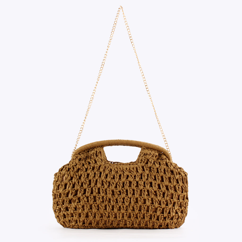 Woven Paper Clutch Convertible Chain Crossbody Bag