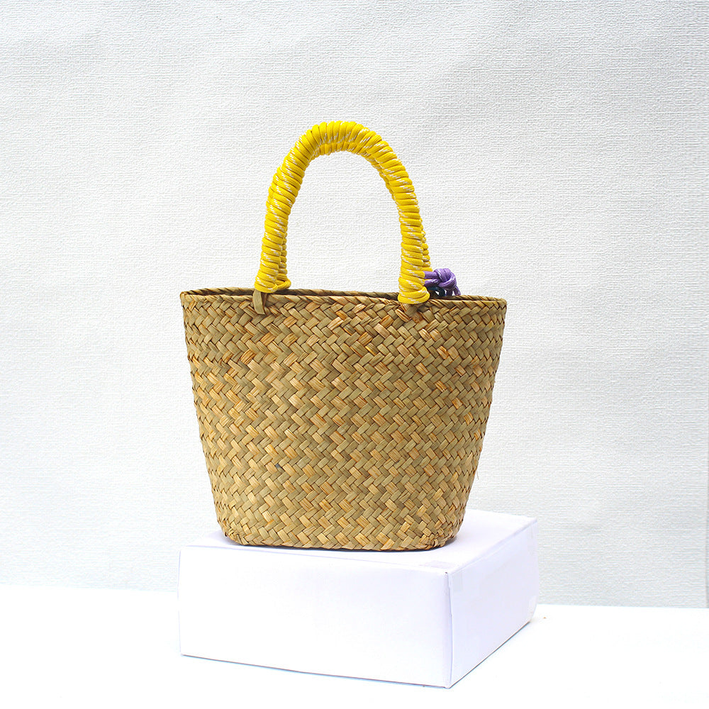 Handmade Colorful Straw Woven Beach Basket Bag