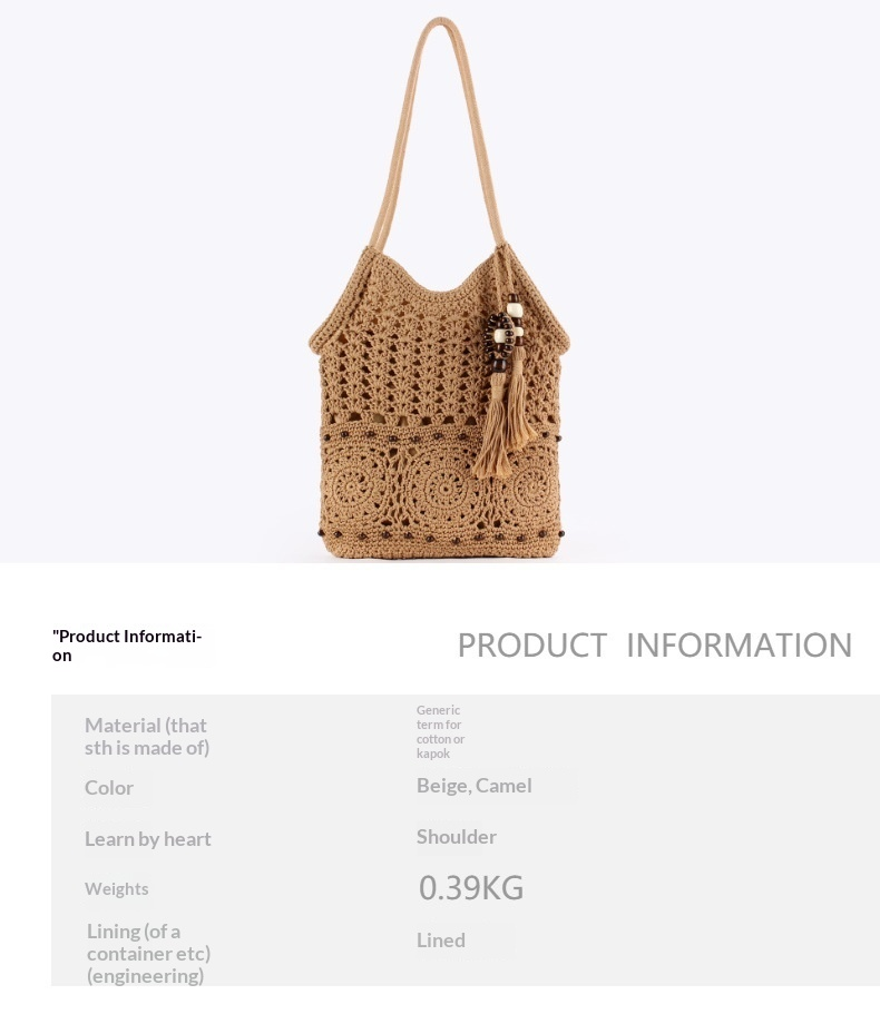 Boho Hand Crocheted Cotton Shoulder Tote with Beaded Tassel
