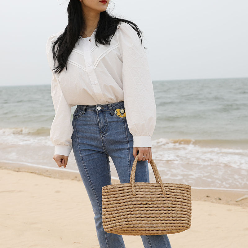 Large Capacity Straw Woven Vegetable Basket Beach Bag