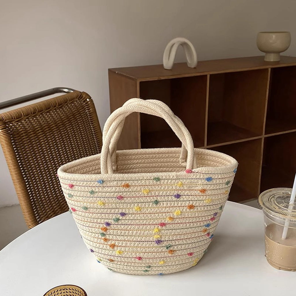 New Casual Cotton Floral Straw Woven Beach Vacation Crossbody Bag