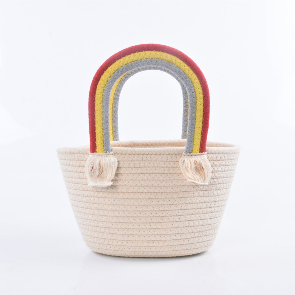Portable Cotton Rope Rainbow Woven Gift Basket