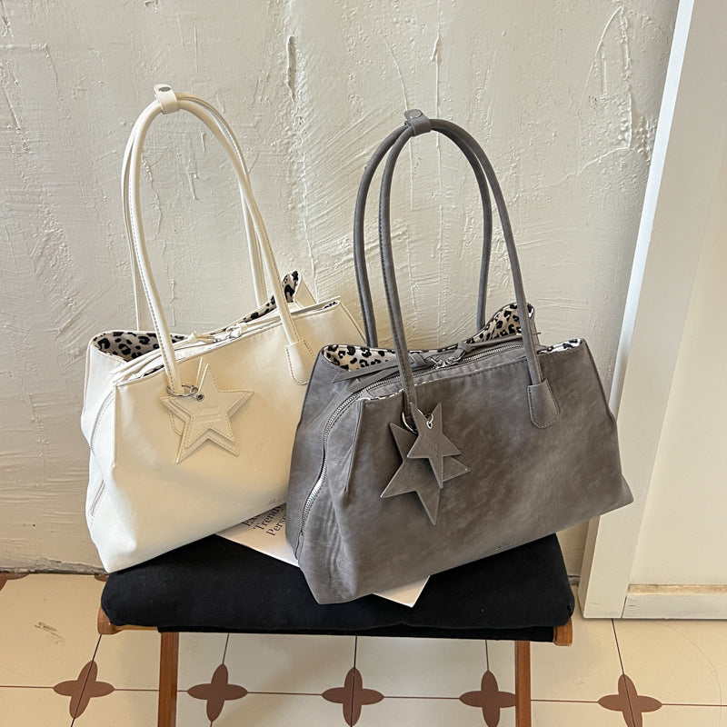 Vintage Star Charm Tote with Leopard Print Lining
