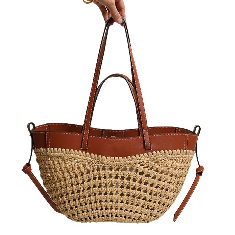 Large Capacity Hollow Straw Vegetable Basket Beach Bag