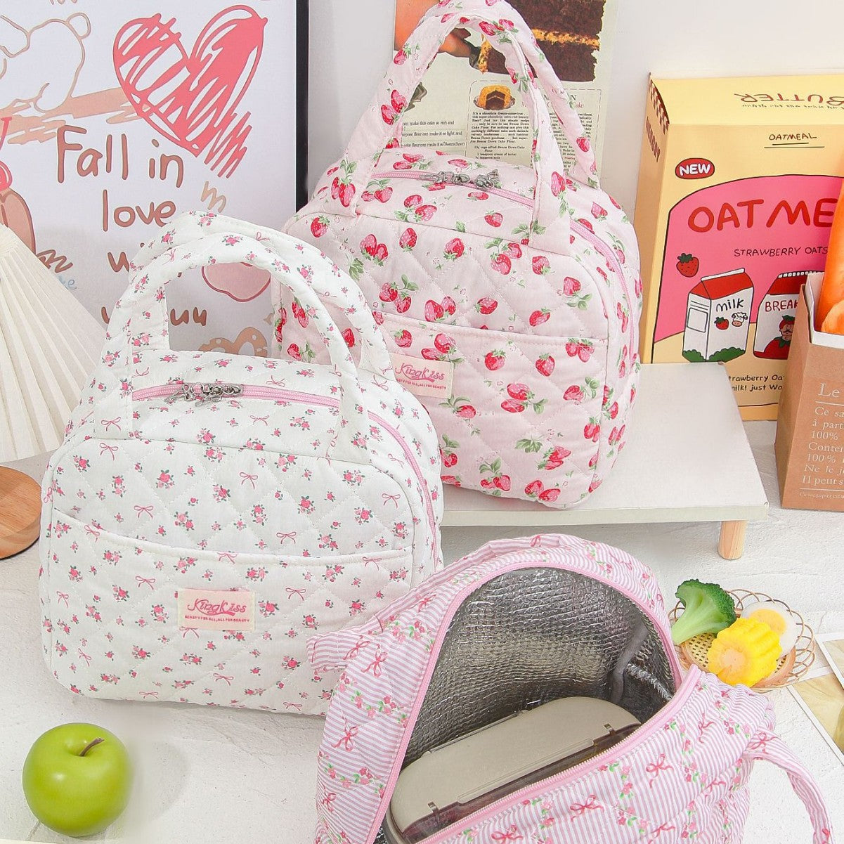 Small Floral Insulated Large Capacity Lunch Bag