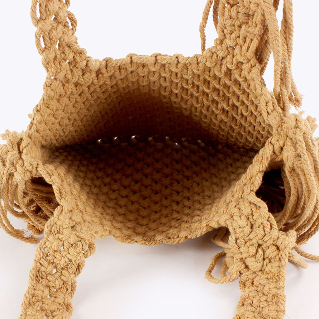 Boho Handwoven Cotton Macramé Tote Bag with Fringe
